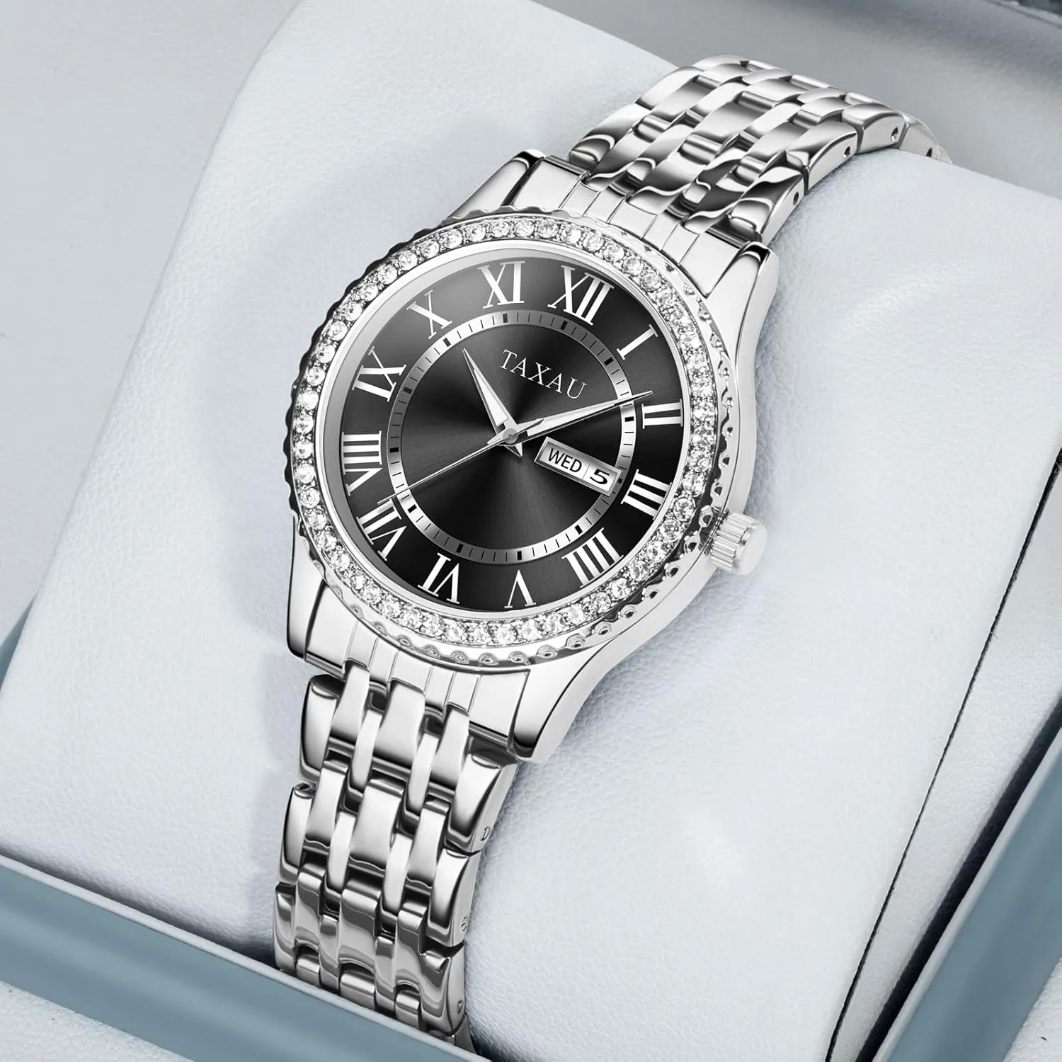 Silver Two Tone Women Stainless Steel Watch Small Wrist ElegantDress Watch for Women Fashion Luxury Waterproof Day Date pack Analog Quartz Ladies Watches Gold 