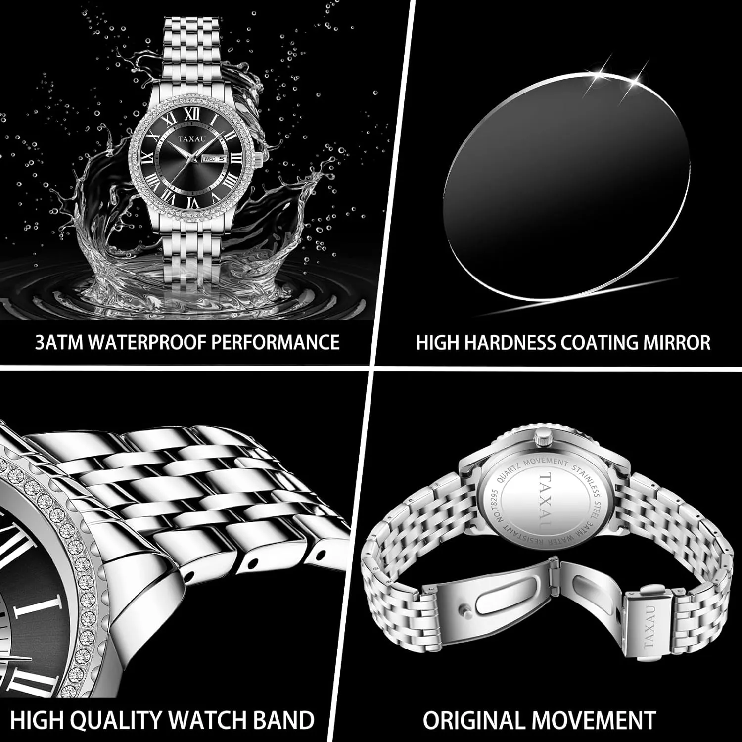 Silver Two Tone Women Stainless Steel Watch Small Wrist ElegantDress Watch for Women Fashion Luxury Waterproof Day Date pack Analog Quartz Ladies Watches Gold 