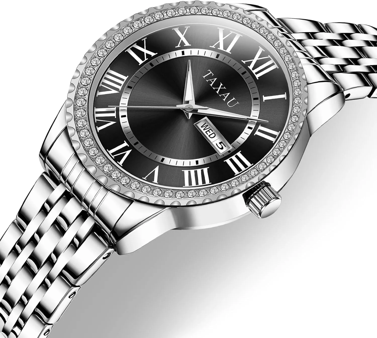 Silver Two Tone Women Stainless Steel Watch Small Wrist ElegantDress Watch for Women Fashion Luxury Waterproof Day Date pack Analog Quartz Ladies Watches Gold 