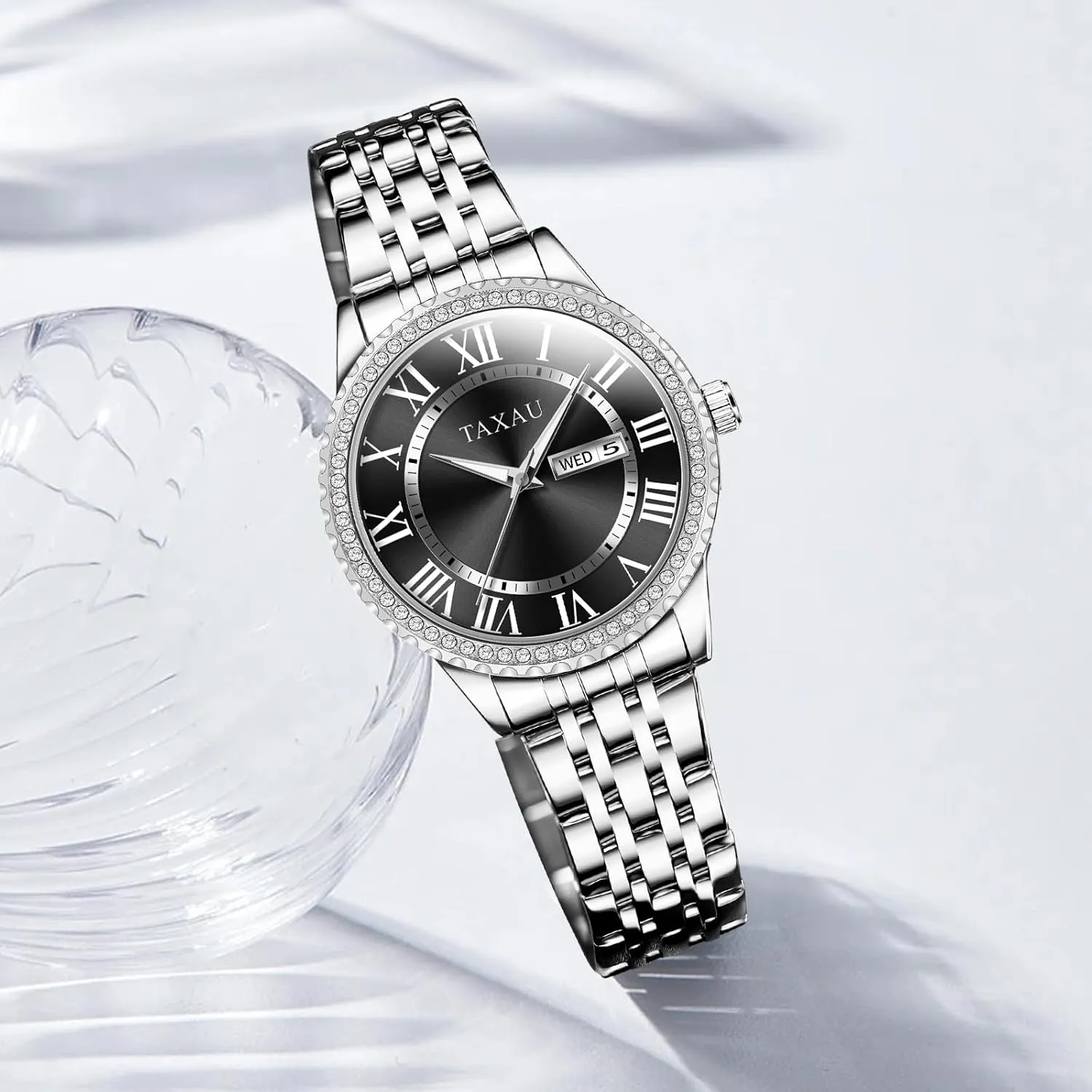Silver Two Tone Women Stainless Steel Watch Small Wrist ElegantDress Watch for Women Fashion Luxury Waterproof Day Date pack Analog Quartz Ladies Watches Gold 