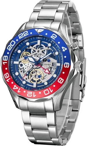 Silver Wrist Watch devote output Cool Unique Watch with Silicone Strap Luxury Automatic Square Replica Tonneau Mens Watches 50M Waterproof Skeleton Mechanical Stylish Watch for Men Simple Men’s 