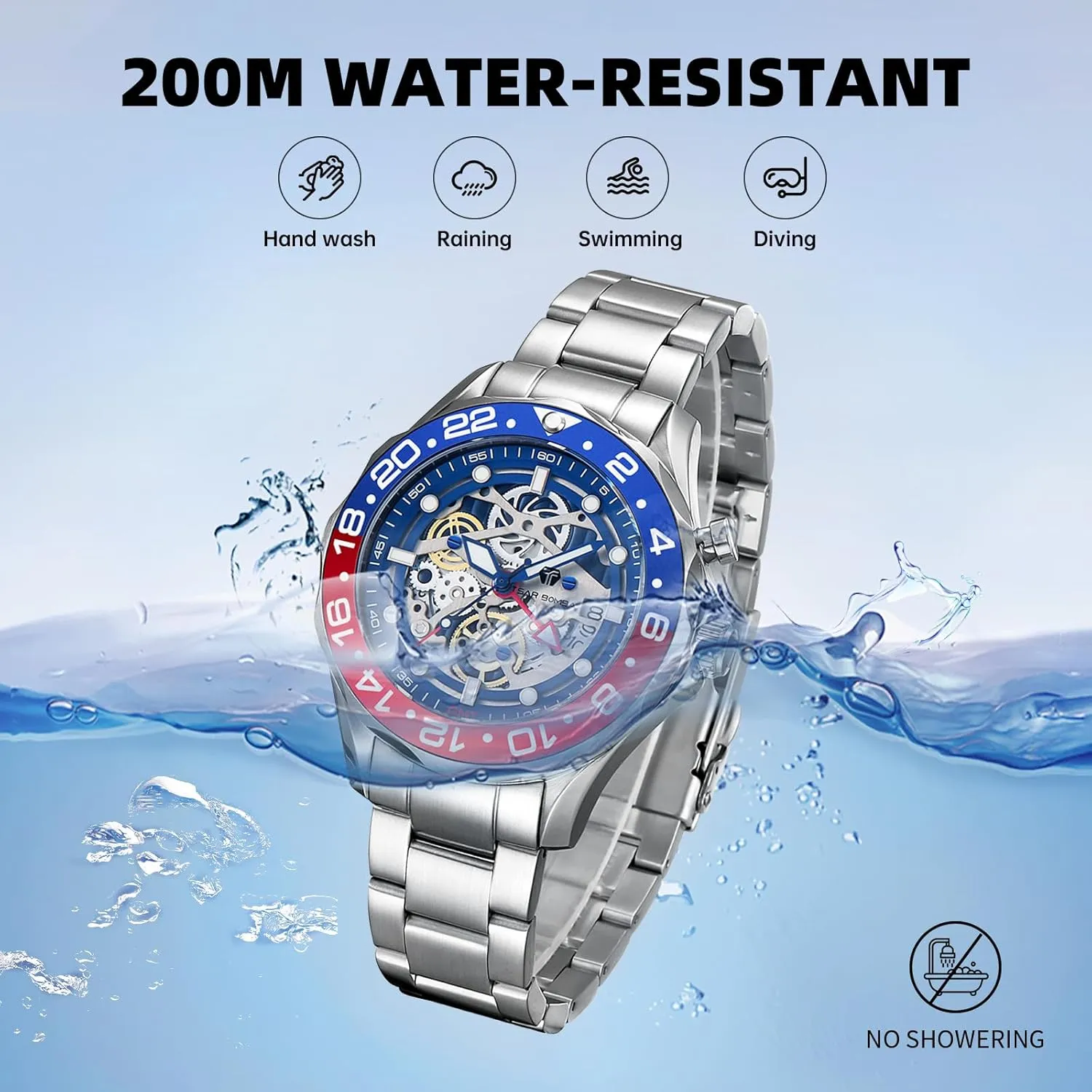 Silver Wrist Watch devote output Cool Unique Watch with Silicone Strap Luxury Automatic Square Replica Tonneau Mens Watches 50M Waterproof Skeleton Mechanical Stylish Watch for Men Simple Men’s 
