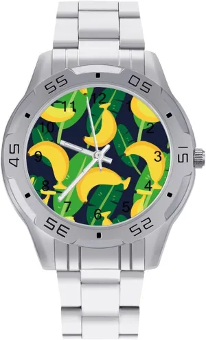 Simple Business Watches for Men Easy Reader Work Casual afraid Watch Tropical Banana Stainless Steel Metal Strap 