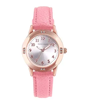Simple Leather Band Ladies Watch (Girls/Women, Pink)