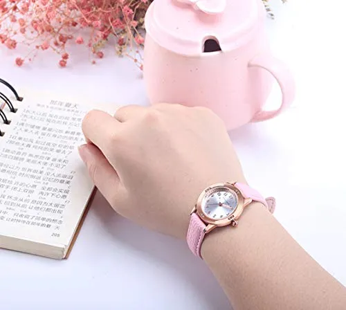 Simple Leather Band Ladies Watch (Girls/Women, Pink)