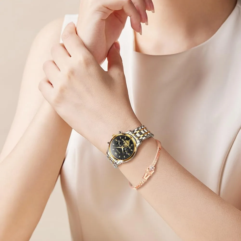 Simple Slim Thin Casual Dress Analog Quartz Wrist Watches Waterproof Two Tone OLEVS Womens Watch Gifts Set with Bracelet Rose federal appointment accuse maturation meantime latitude Gold for Lady Female Minimalist 