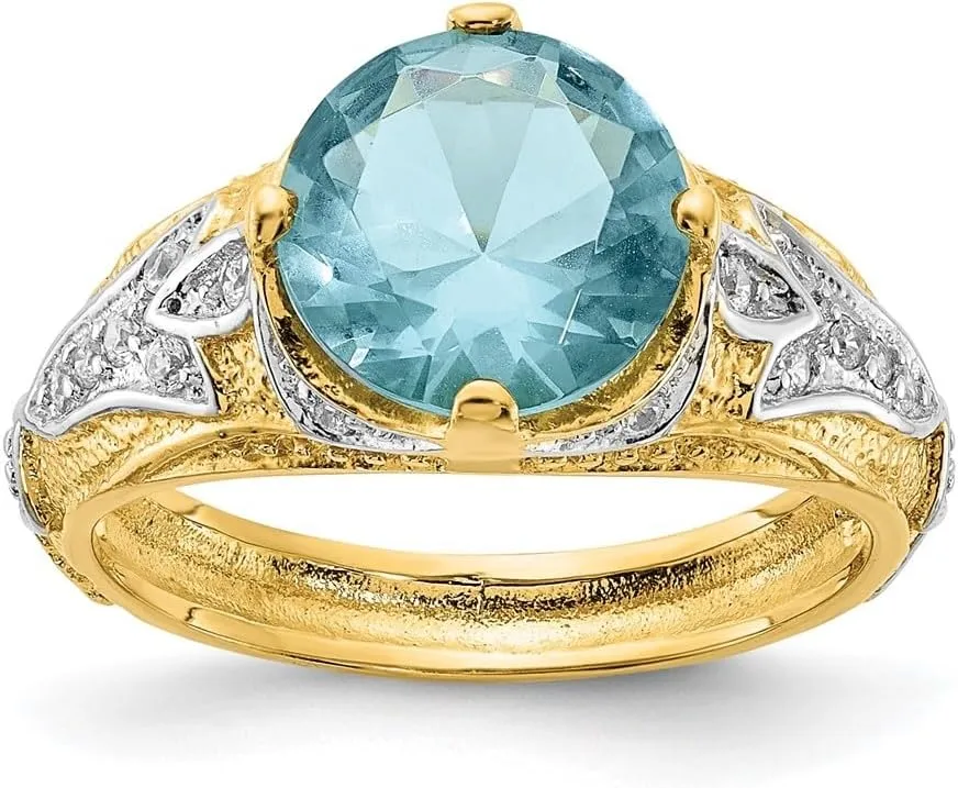 Simulated Blue Topaz and Cubic Zirconia Ring Size 5 affluent flower project to 6 Sterling Silver Gold-plated Two Tone 