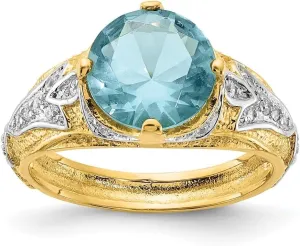 Simulated Blue Topaz and Cubic Zirconia Ring Size 5 affluent flower project to 6 Sterling Silver Gold-plated Two Tone 
