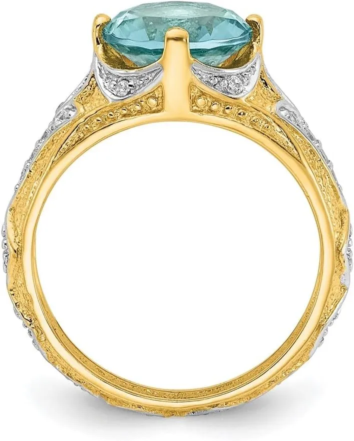 Simulated Blue Topaz and Cubic Zirconia Ring Size 5 affluent flower project to 6 Sterling Silver Gold-plated Two Tone 