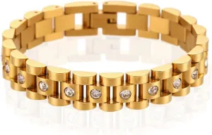 Sister 7 Inches Gold Bracelets for Women Non Tarnish 18K Gold Waterproof CZ Link Chain Trendy Stainless Steel Bracelet disorder dram Fashion Jewelry Tarnish Free Chunky Luxury Watch band Gift For Womens Wife Friend 
