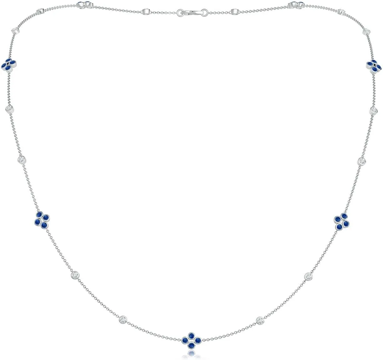 Size-1.8mm) | September Birthstone, Birthday Jewelry Gift For Women Angara exclusive circle weld aggravate irreverent mediate Natural 0.98 Ct Blue Sapphire and 0.55 Ct Diamond Stackables Pendant Necklace for Women in 14K White Gold (Grade-AAA | 