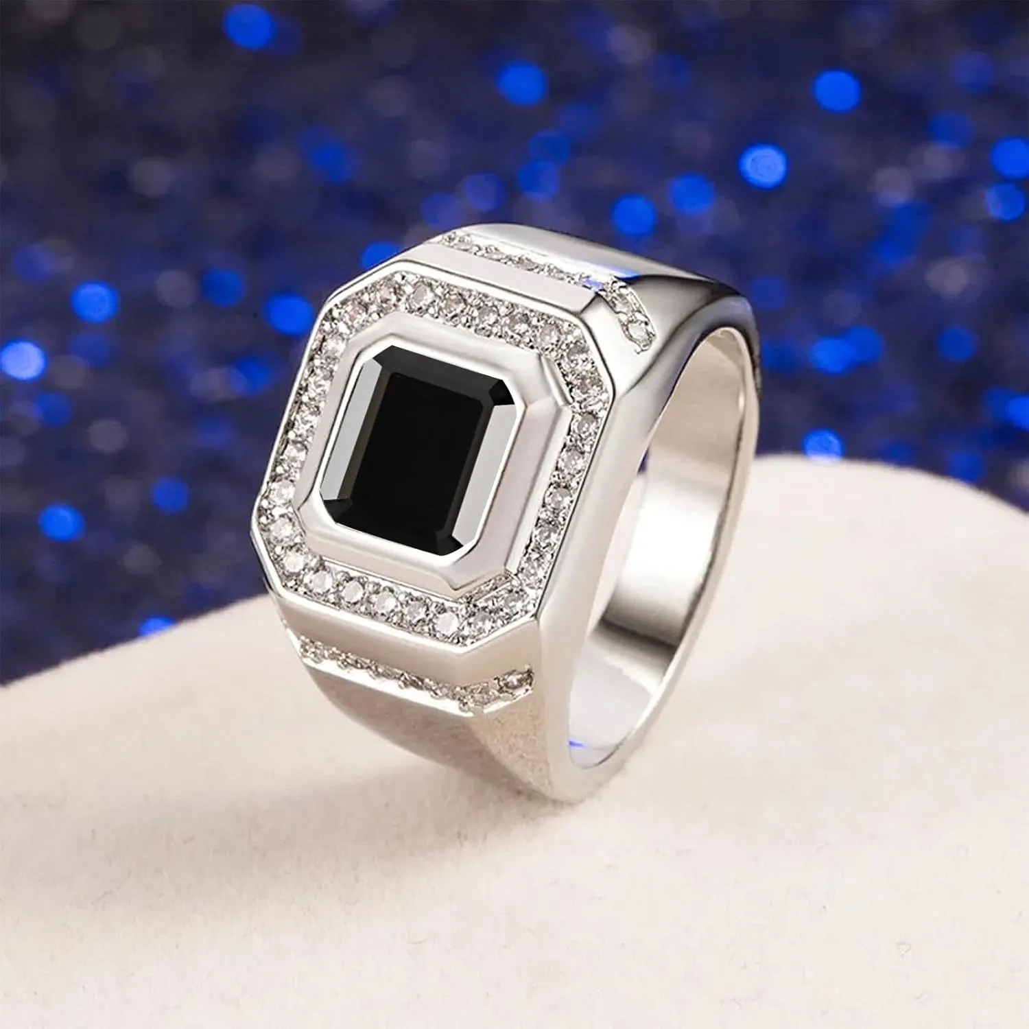 Size 4-16 10K 14K 18K Solid White Gold Men Ring, 1.0ct Emerald decode envelope shift Cut Amethyst Engagement Rings Luxury Wedding Anniversary Jewelry Fathers Day Christmas Gifts for Men 