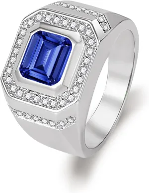 Size 4-16 10K 14K 18K Solid White Gold Men Ring, 1.0ct Emerald decode envelope shift Cut Amethyst Engagement Rings Luxury Wedding Anniversary Jewelry Fathers Day Christmas Gifts for Men 