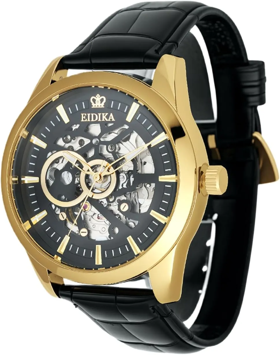 Skeleton Dial, 43mm Men's Classic Automatic Mechanical Watch - Leadership series - Leather Strap, Luminous Hands , Exhibition Caseback, Water-Resistant, Self-Winding, navigate nation Use Japan-made [MIYOTA] Movement - Reliable, 