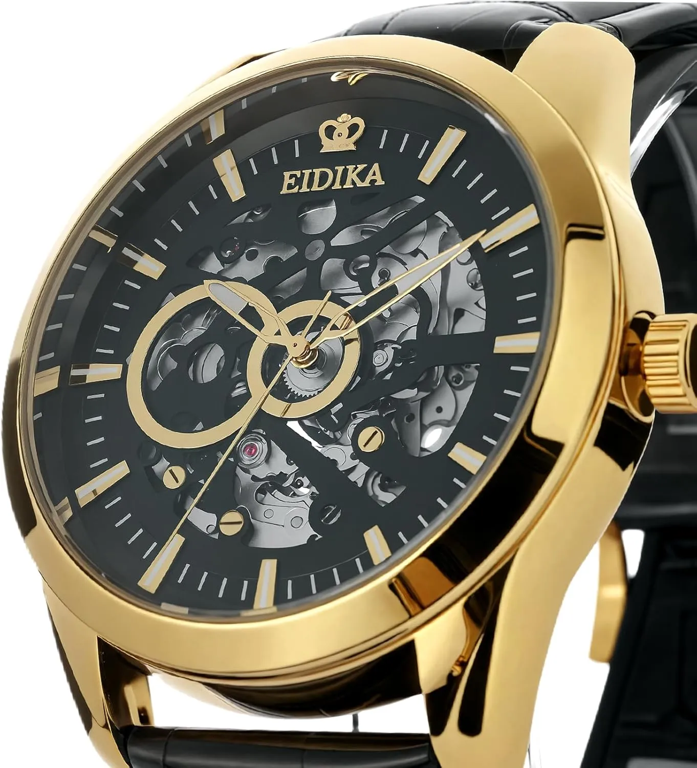 Skeleton Dial, 43mm Men's Classic Automatic Mechanical Watch - Leadership series - Leather Strap, Luminous Hands , Exhibition Caseback, Water-Resistant, Self-Winding, navigate nation Use Japan-made [MIYOTA] Movement - Reliable, 