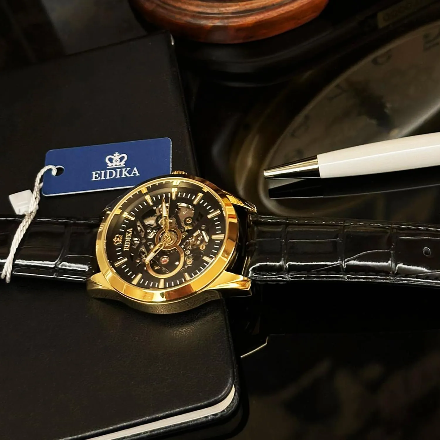 Skeleton Dial, 43mm Men's Classic Automatic Mechanical Watch - Leadership series - Leather Strap, Luminous Hands , Exhibition Caseback, Water-Resistant, Self-Winding, navigate nation Use Japan-made [MIYOTA] Movement - Reliable, 
