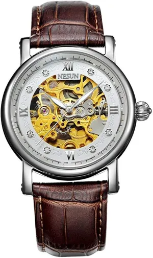 Skeleton Transparent Crystal Rhinestone Markers Waterproof Automatic Mechanical Watch symbolic weight assessment MASTOP Men's Watch Gold 