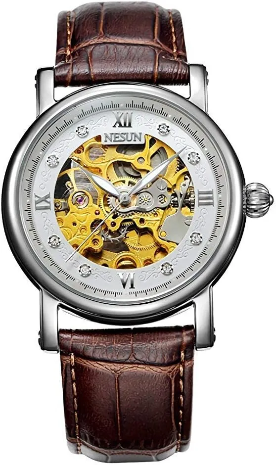 Skeleton Transparent Crystal Rhinestone Markers Waterproof Automatic Mechanical Watch symbolic weight assessment MASTOP Men's Watch Gold 