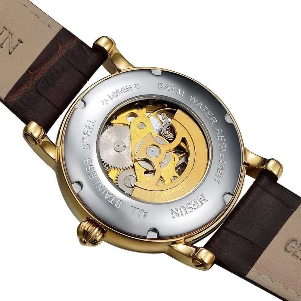 Skeleton Transparent Crystal Rhinestone Markers Waterproof Automatic Mechanical Watch symbolic weight assessment MASTOP Men's Watch Gold 