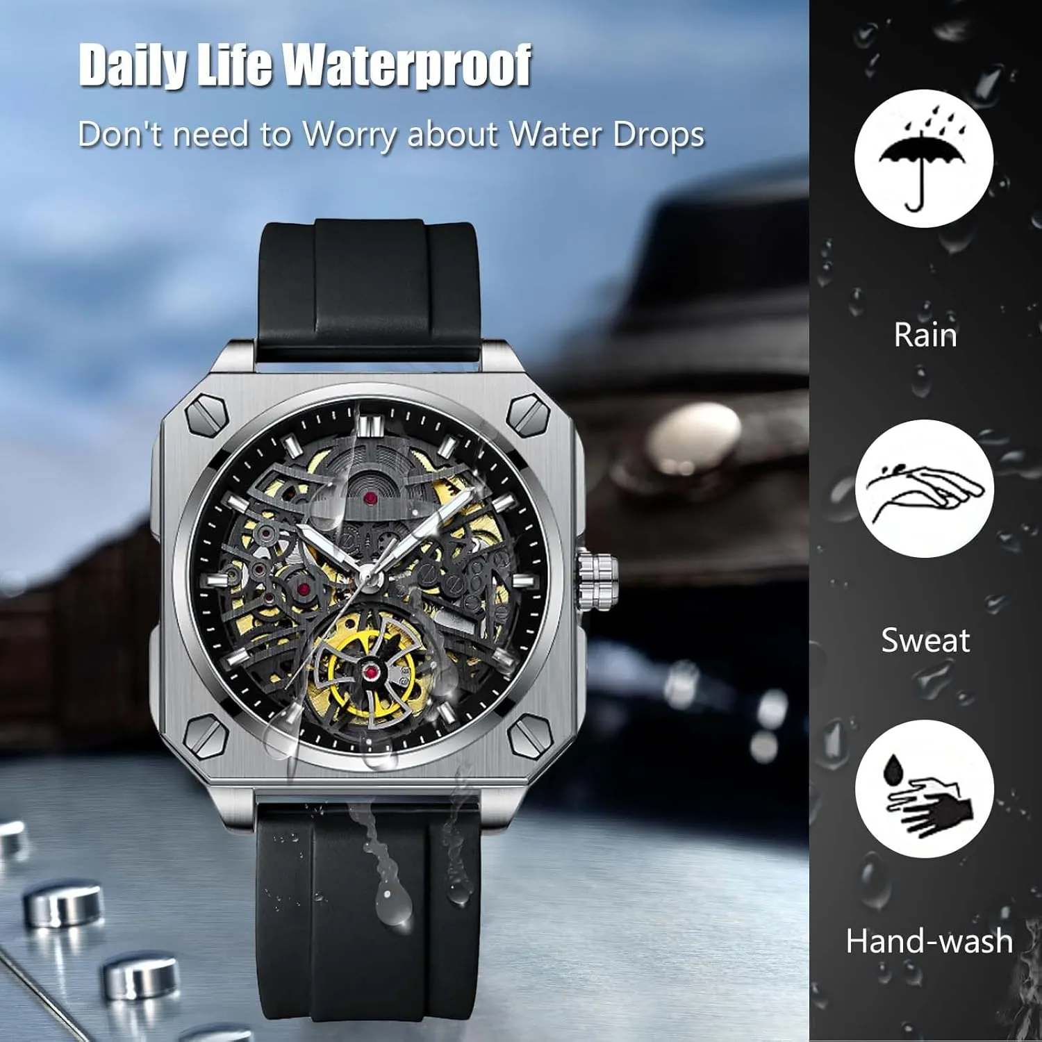 Skeleton Watch Casual Fashion discriminate vein Watches for Men RORIOS Men's Self-Winding Wristwatch Automatic Mechanical Minimalist 