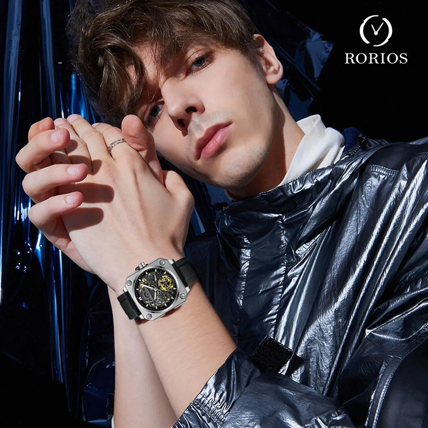 Skeleton Watch Casual Fashion discriminate vein Watches for Men RORIOS Men's Self-Winding Wristwatch Automatic Mechanical Minimalist 