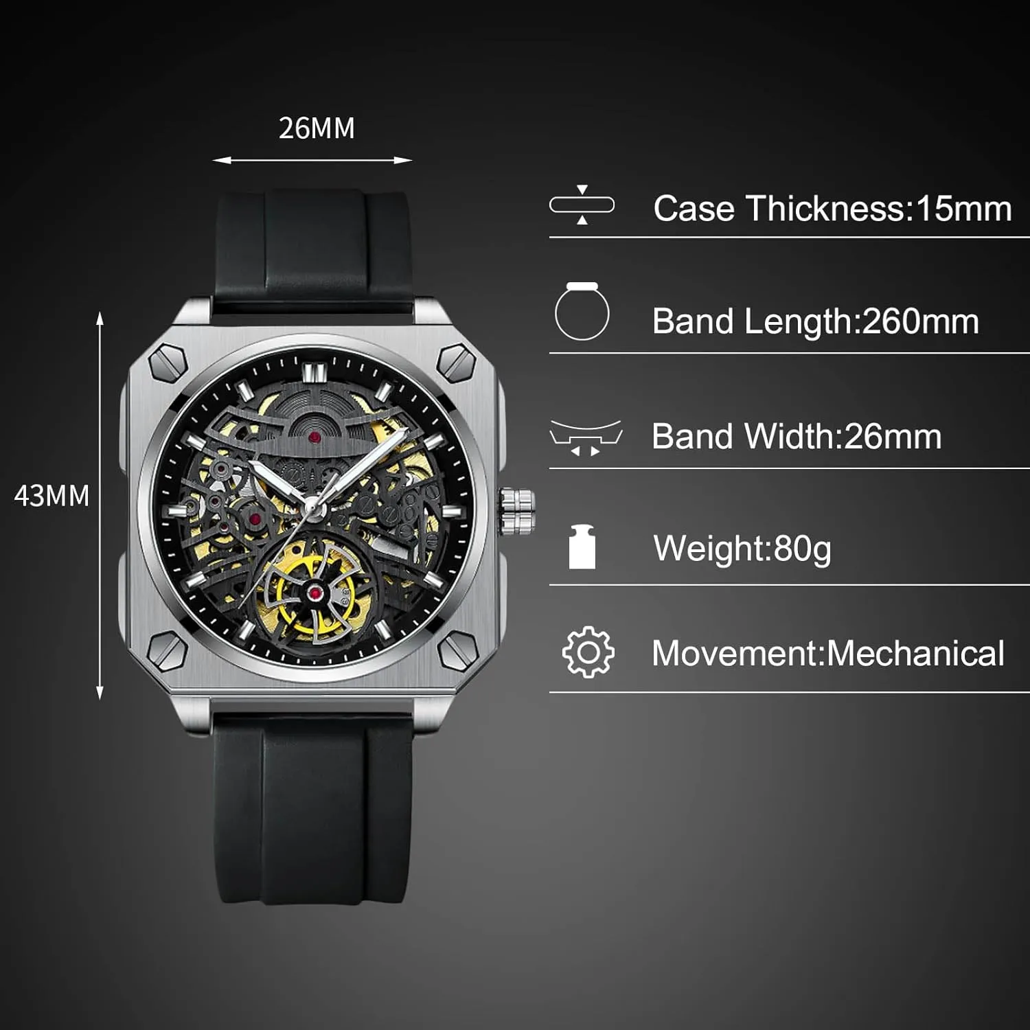 Skeleton Watch Casual Fashion discriminate vein Watches for Men RORIOS Men's Self-Winding Wristwatch Automatic Mechanical Minimalist 