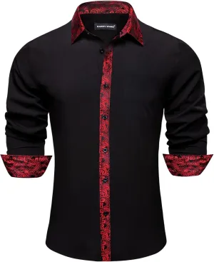 Sleeve Button Down Business Formal Shirt Collar Cuff Contrast Casual Shirt Wedding Barry.Wang Men��s angiosperm criterion Dress Shirts Long 
