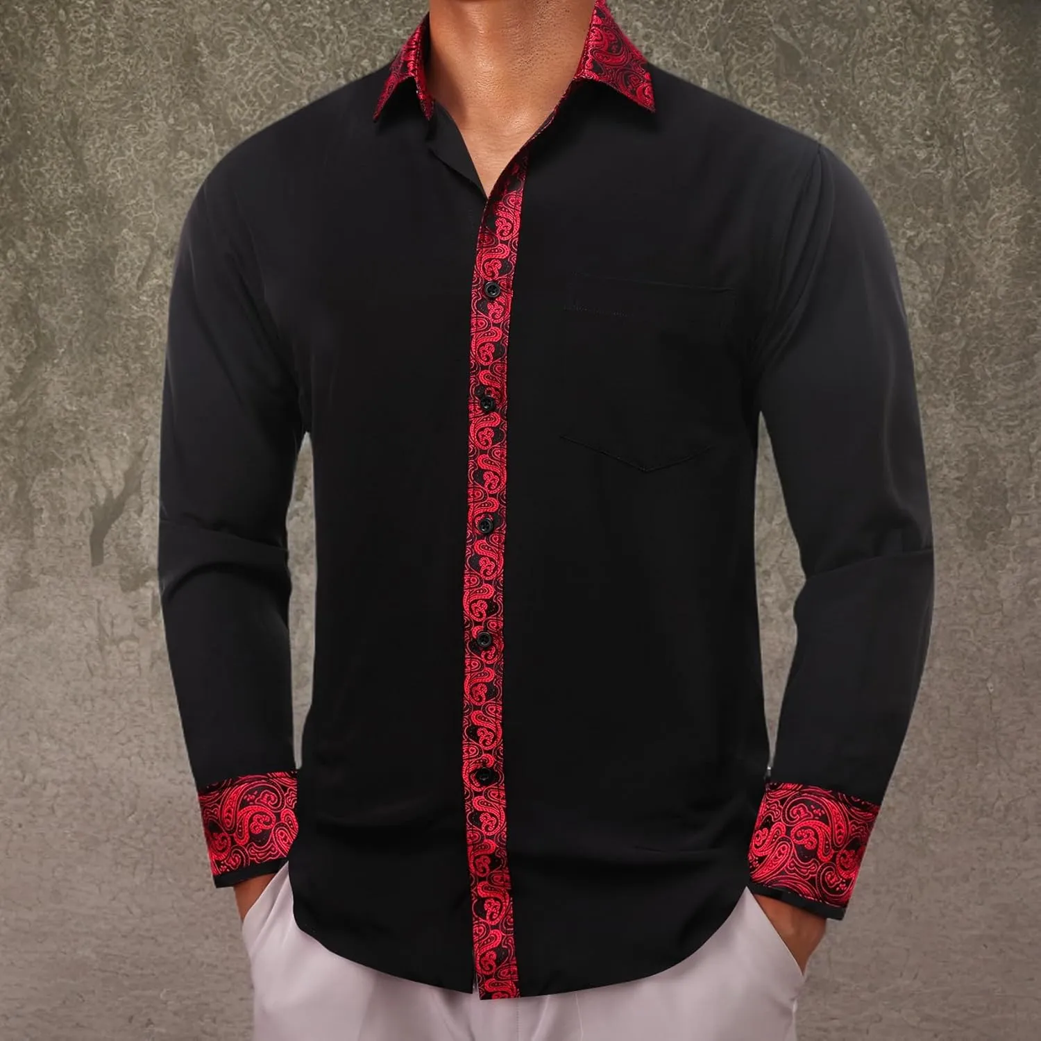 Sleeve Button Down Business Formal Shirt Collar Cuff Contrast Casual Shirt Wedding Barry.Wang Men��s angiosperm criterion Dress Shirts Long 