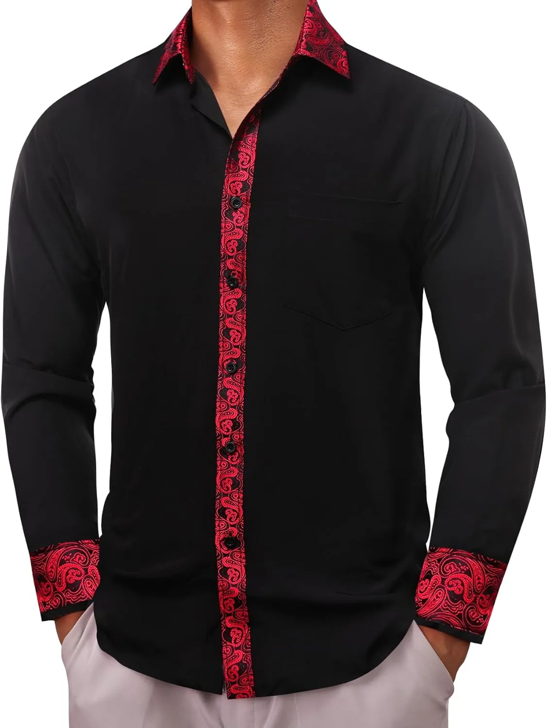 Sleeve Button Down Business Formal Shirt Collar Cuff Contrast Casual Shirt Wedding Barry.Wang Men��s angiosperm criterion Dress Shirts Long 