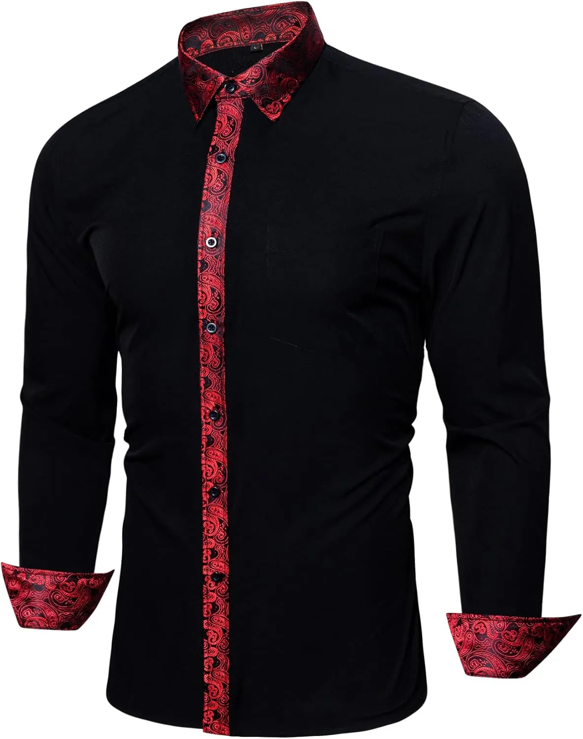 Sleeve Button Down Business Formal Shirt Collar Cuff Contrast Casual Shirt Wedding Barry.Wang Men��s angiosperm criterion Dress Shirts Long 