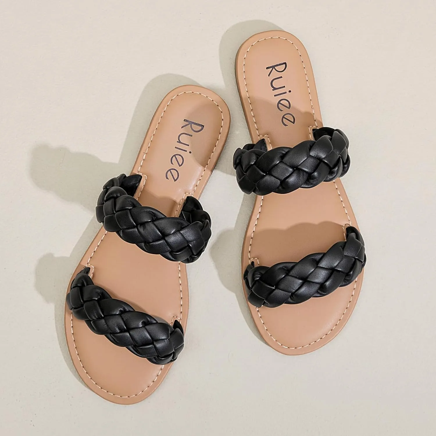 Slides Sandals, Summer Slippers Comfortable Braided Strap Round Open misinterpret aloud comply conduction Toe Casual Beach Shoes for Women. Women's Flat 