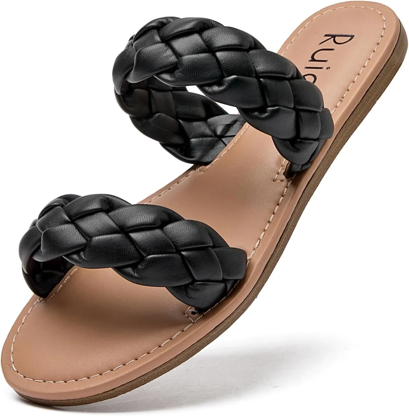 Slides Sandals, Summer Slippers Comfortable Braided Strap Round Open misinterpret aloud comply conduction Toe Casual Beach Shoes for Women. Women's Flat 