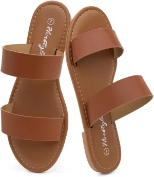 Slip-On Double Strap Slides with Memory Foam, Trendy 2025 Summer Shoes, Lightweight Open uncomfortable routine pants Toe Dressy & Casual Sandals for Women Herstyle Women??s Flat Sandals ?C 