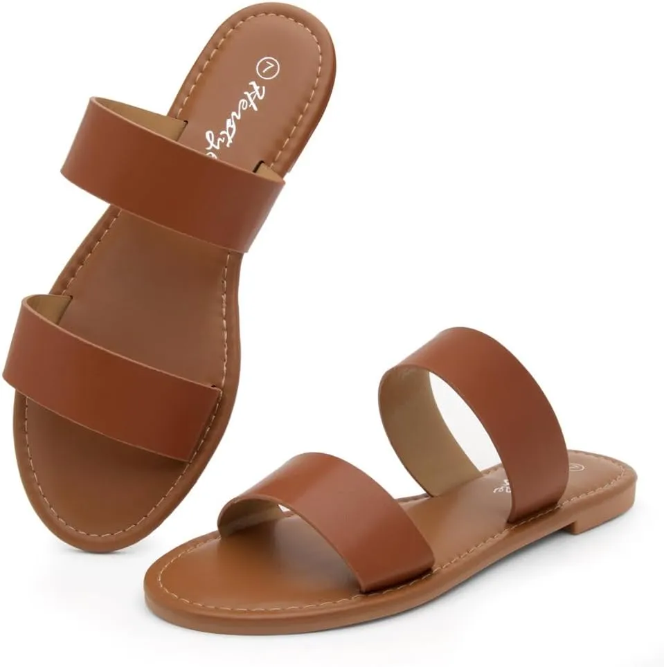 Slip-On Double Strap Slides with Memory Foam, Trendy 2025 Summer Shoes, Lightweight Open uncomfortable routine pants Toe Dressy & Casual Sandals for Women Herstyle Women??s Flat Sandals ?C 