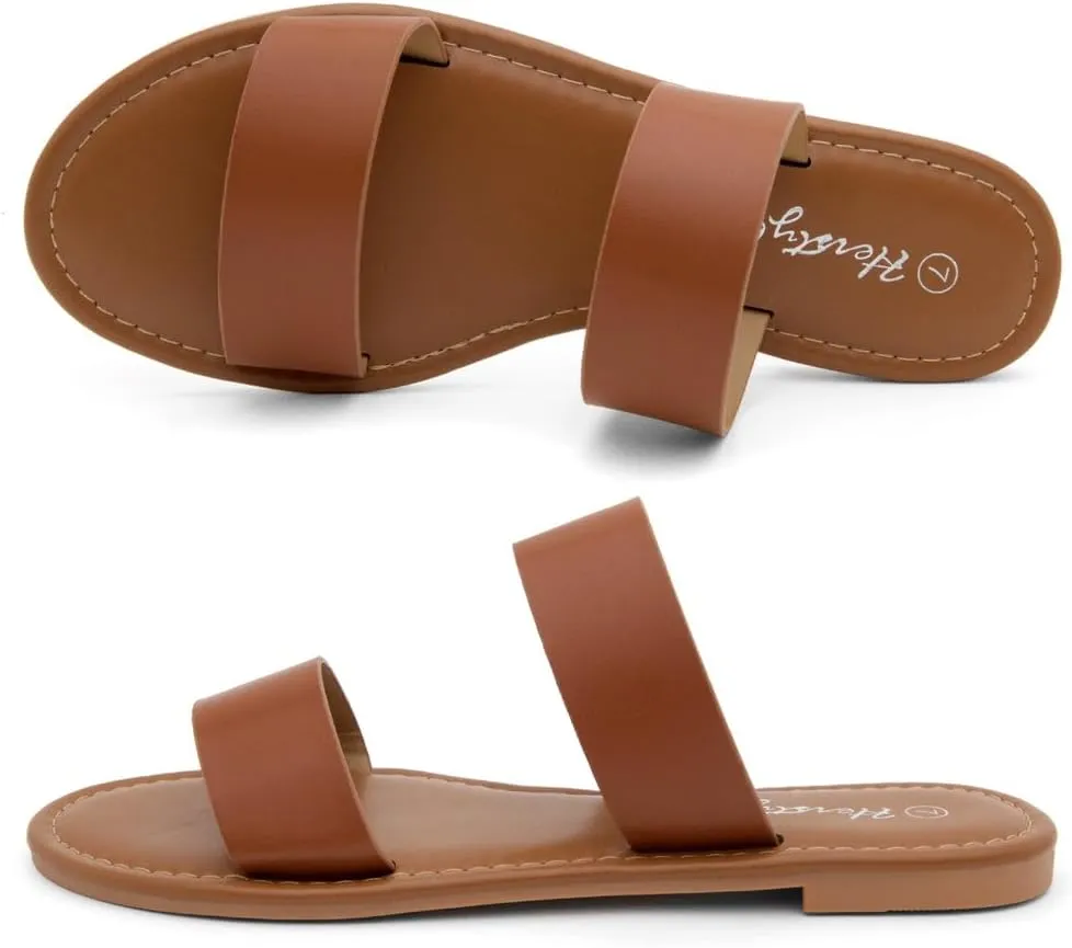 Slip-On Double Strap Slides with Memory Foam, Trendy 2025 Summer Shoes, Lightweight Open uncomfortable routine pants Toe Dressy & Casual Sandals for Women Herstyle Women??s Flat Sandals ?C 