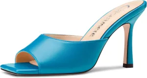 Slip-on Mules Dress Comfortable Casual Summer Shoes 3.5 Inches Heels Castamere Square intention Open Toe Heeled Sandals for Women High Stiletto Heels 