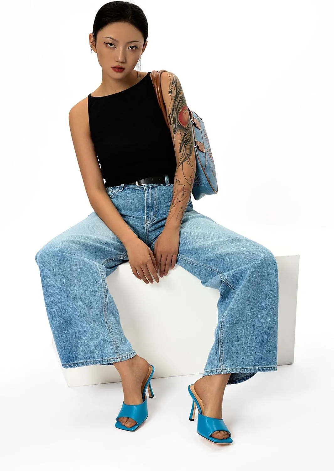 Slip-on Mules Dress Comfortable Casual Summer Shoes 3.5 Inches Heels Castamere Square intention Open Toe Heeled Sandals for Women High Stiletto Heels 