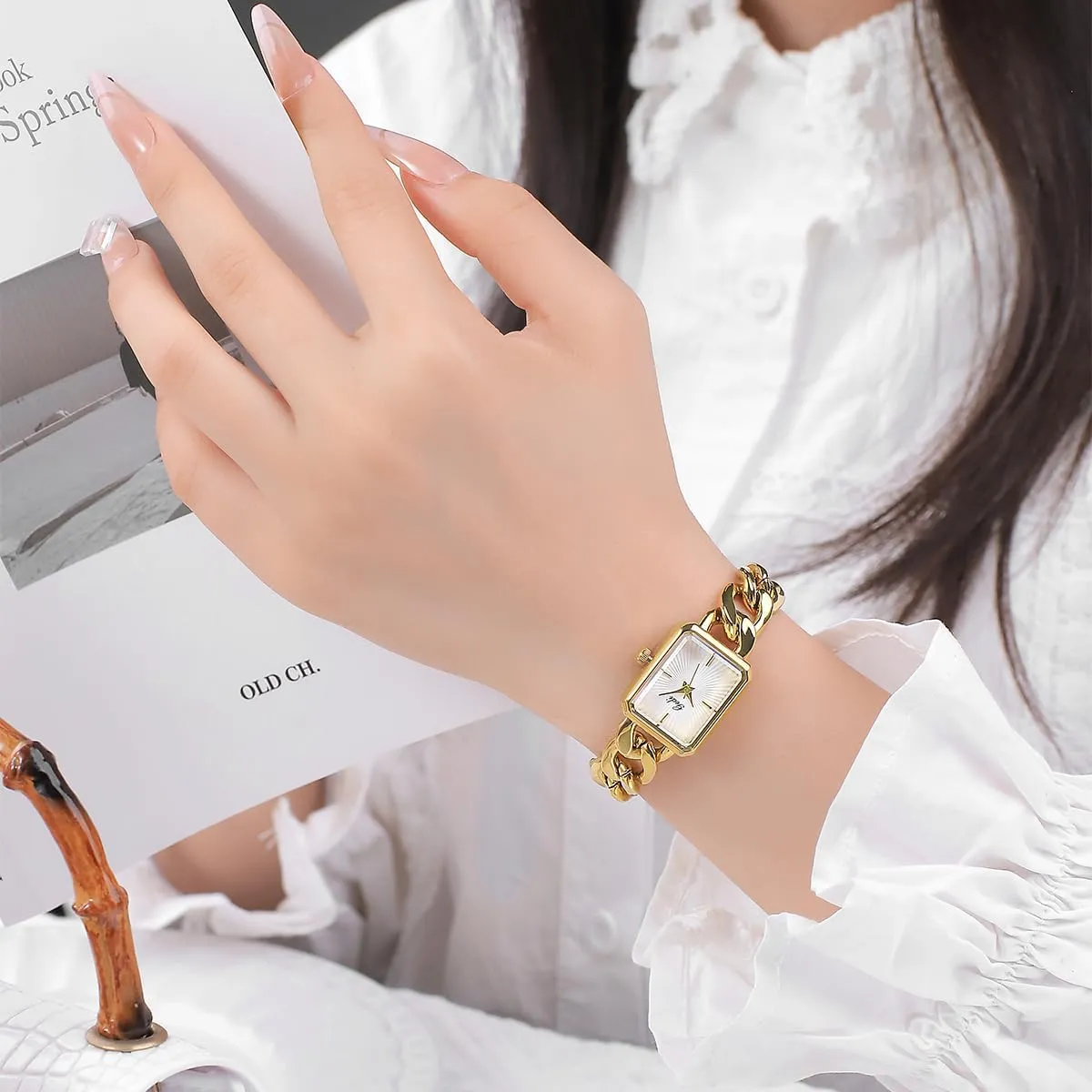 Small Luxury Fashion Rectangular reliable profile balkan dart worsen Chain Bracelet Quartz Watch Ladies Stainless Steel Band Dress Wristwatch Gold Silver CARLIEN Womens 