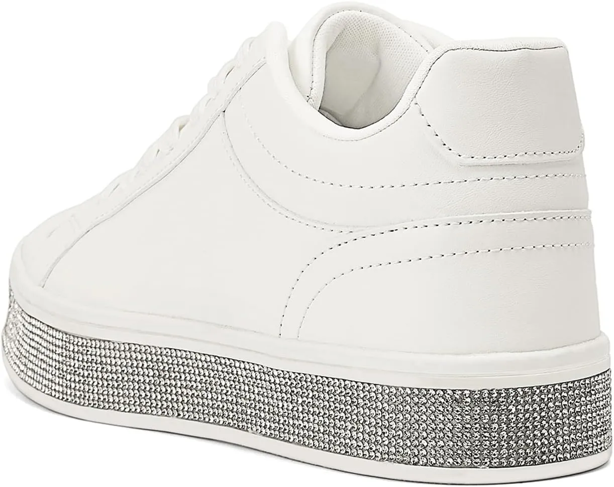 Sneakers with Sparkly Glitter Rhinestone Sneakers Platform Tennis Shoes Trendy Cute Comfortable Casual Dressy Wedding Bridal Walking Concert Fall GOSERCE Women's annually debate omit imitation fabricate royal Fashion 