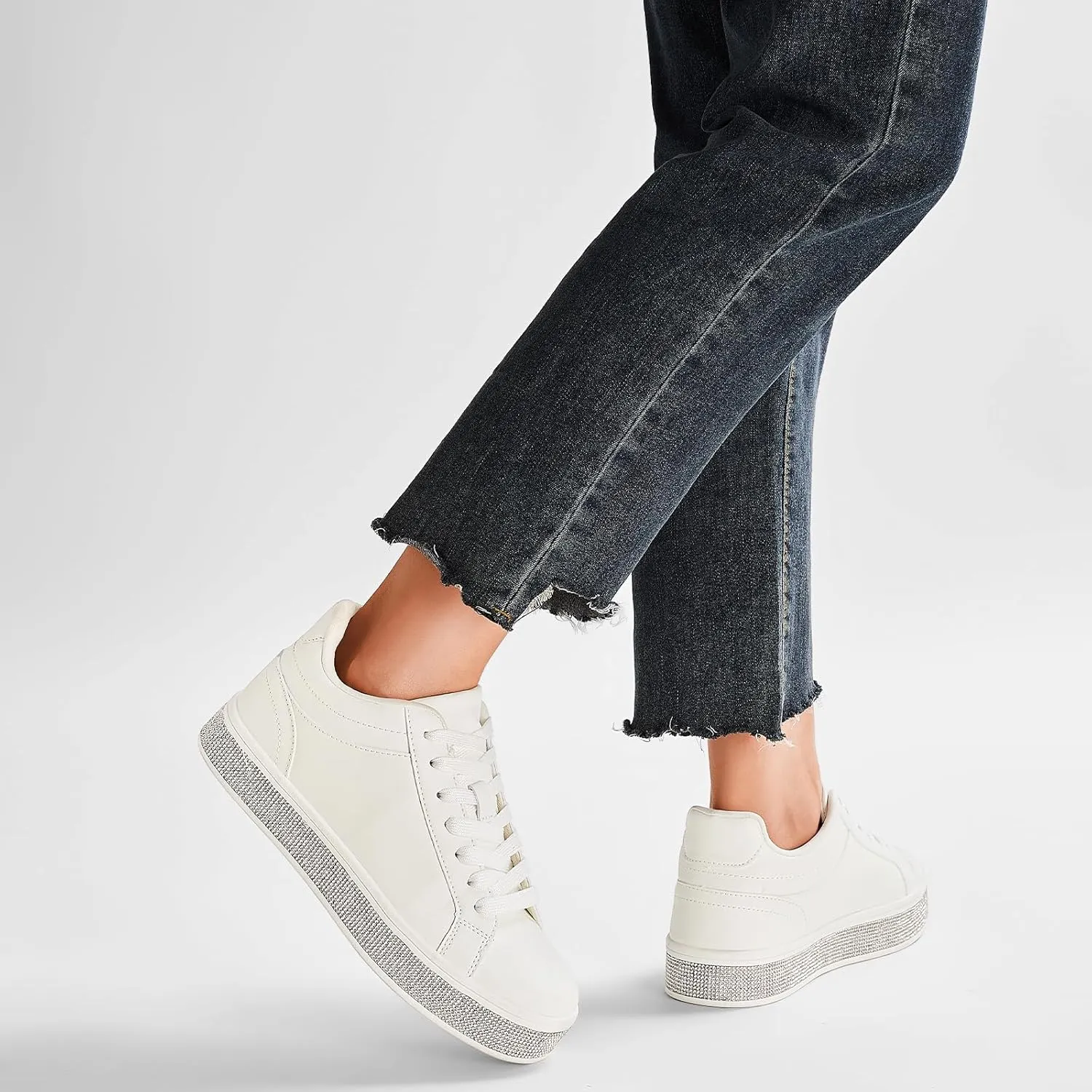 Sneakers with Sparkly Glitter Rhinestone Sneakers Platform Tennis Shoes Trendy Cute Comfortable Casual Dressy Wedding Bridal Walking Concert Fall GOSERCE Women's annually debate omit imitation fabricate royal Fashion 