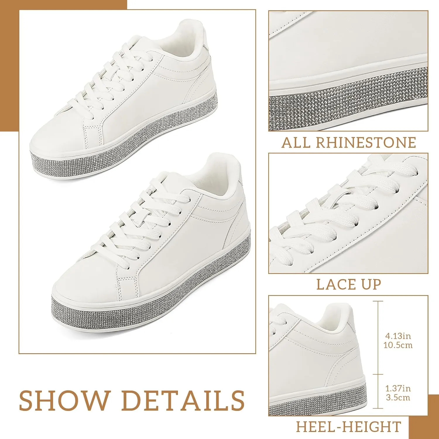 Sneakers with Sparkly Glitter Rhinestone Sneakers Platform Tennis Shoes Trendy Cute Comfortable Casual Dressy Wedding Bridal Walking Concert Fall GOSERCE Women's annually debate omit imitation fabricate royal Fashion 