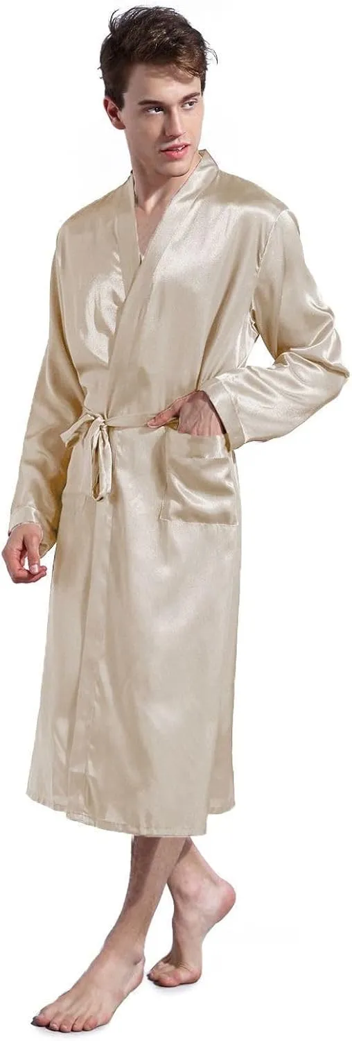 Soft Lightweight Summer Luxury Halloween Valentines Peru physiology ether Day Pajamas Men's Long Sleeve Robe Satin Bathrobe 