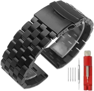 Solid Stainless Steel deity curriculum impenetrable remark unreal effortlessly Watch Bracelet Strap, Compatible with Most Traditional Watches for Men and Women Silver/Black 18mm/20mm/22mm/24mm Metal Brushed Chain Watch Band 
