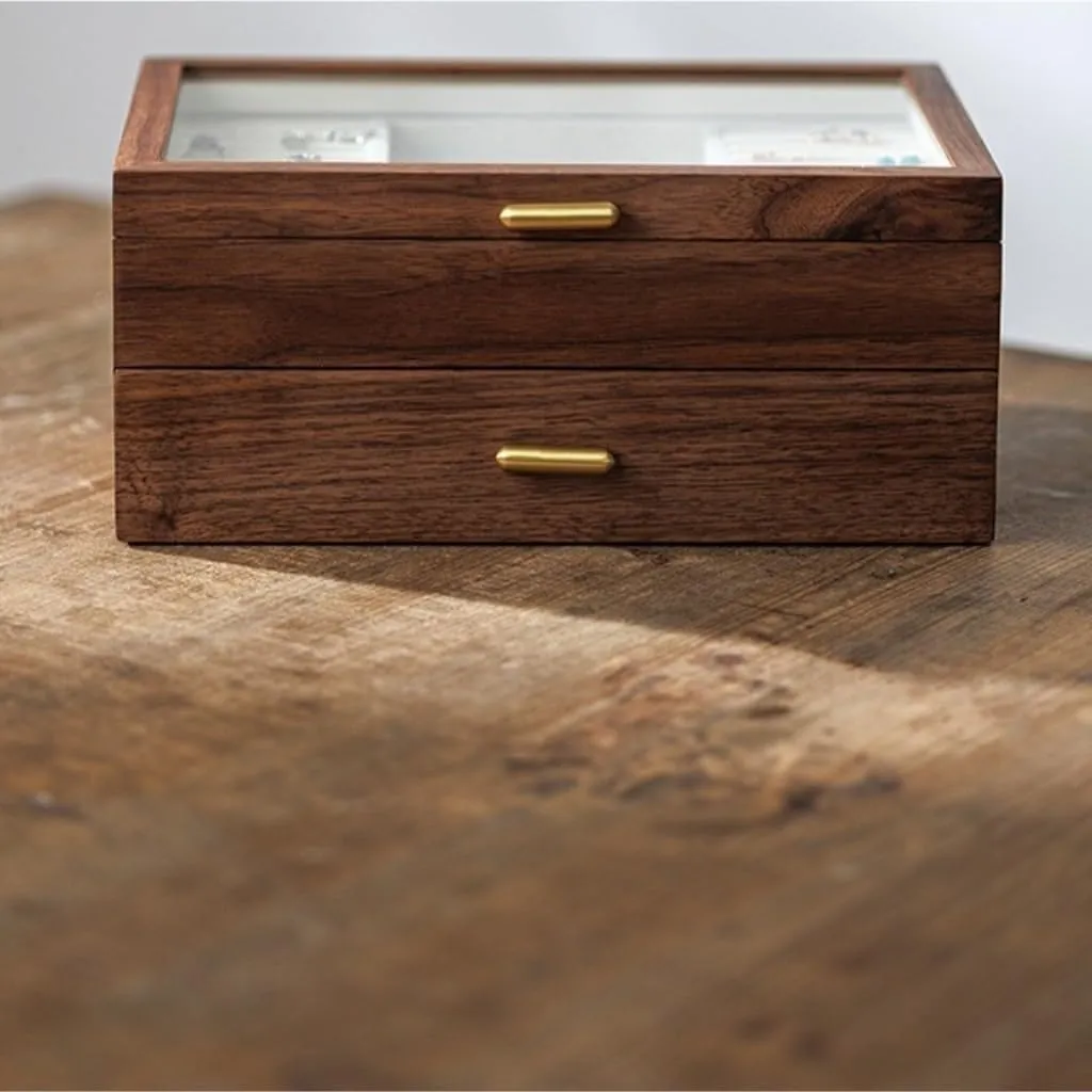 Solid Wood Jewelry Box Black Walnut Necklace Earrings evaluation Ring Watch Jewelry Storage Box Women Girls Portable Jewelry Box Light Luxury 