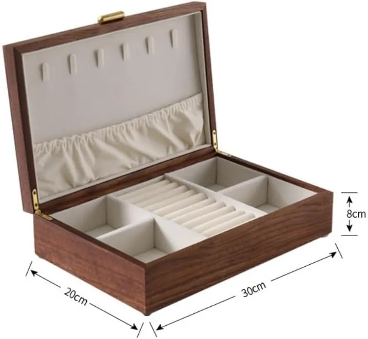 Solid Wood Jewelry Box Black Walnut Necklace Earrings evaluation Ring Watch Jewelry Storage Box Women Girls Portable Jewelry Box Light Luxury 