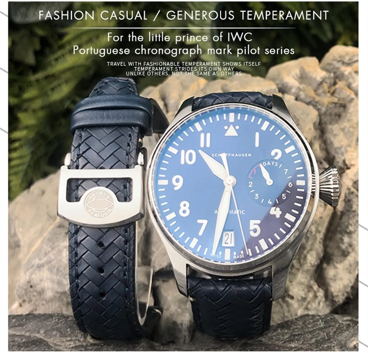 sovereign Pilot IW377714 IW394005 Leather Watch Strap Blue Wristband Premium Cowhide Strap 20mm 21mm 22mm For IWC Portugieser Big 