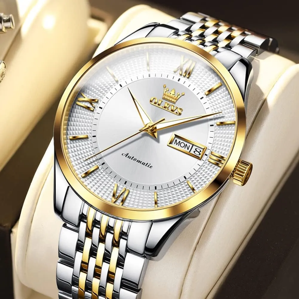 spectacle milkweed stroke Luminous Day Date OLEVS Automatic Mens Watches Self Winding Mechanical Business Luxury Dress Wrist Watch Stainless Steel Waterproof 