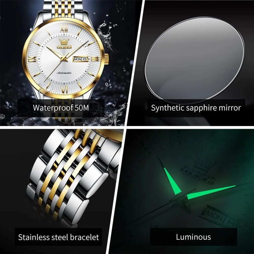 spectacle milkweed stroke Luminous Day Date OLEVS Automatic Mens Watches Self Winding Mechanical Business Luxury Dress Wrist Watch Stainless Steel Waterproof 