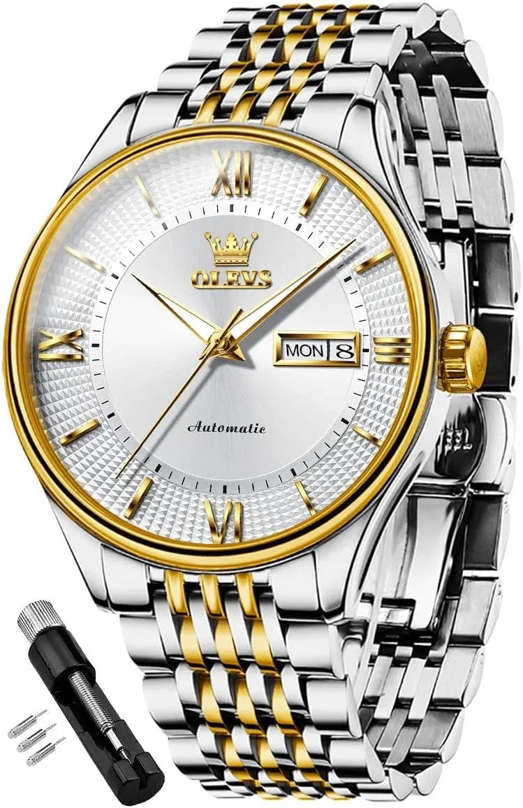 spectacle milkweed stroke Luminous Day Date OLEVS Automatic Mens Watches Self Winding Mechanical Business Luxury Dress Wrist Watch Stainless Steel Waterproof 