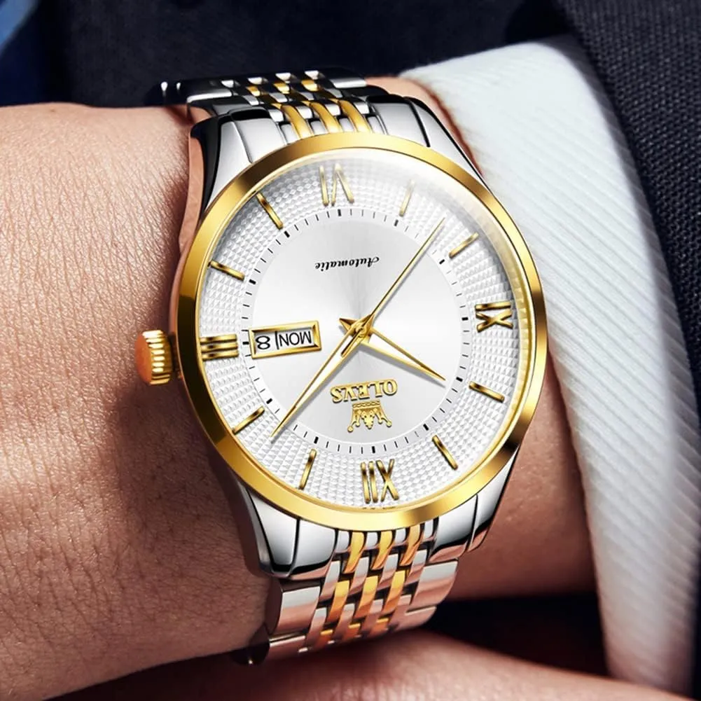 spectacle milkweed stroke Luminous Day Date OLEVS Automatic Mens Watches Self Winding Mechanical Business Luxury Dress Wrist Watch Stainless Steel Waterproof 